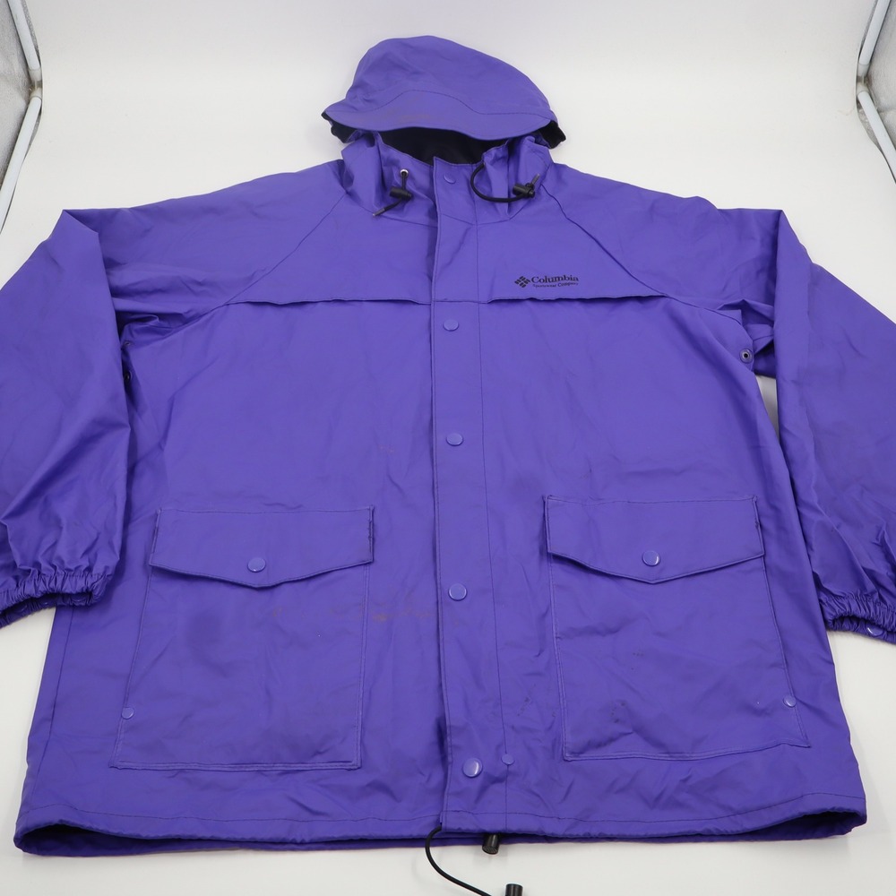 Columbia Rain Jacket Mens Large Purple Vintage Y2K Hooded PVC Shell RM0120